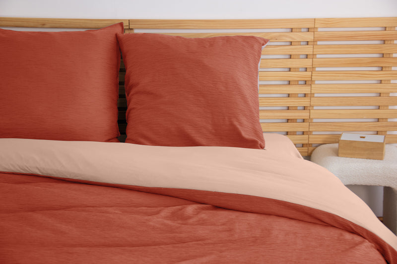 Parure Housse De Couette 100% Microfibre Lavée Et Gaufré , Aurore - Terre De Sienne