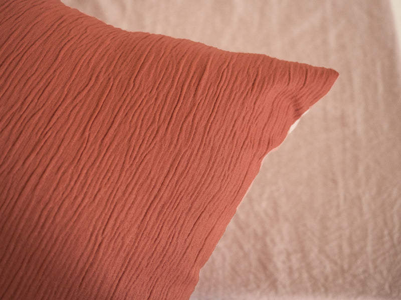 Parure Housse De Couette 100% Microfibre Lavée Et Gaufré , Aurore - Terre De Sienne