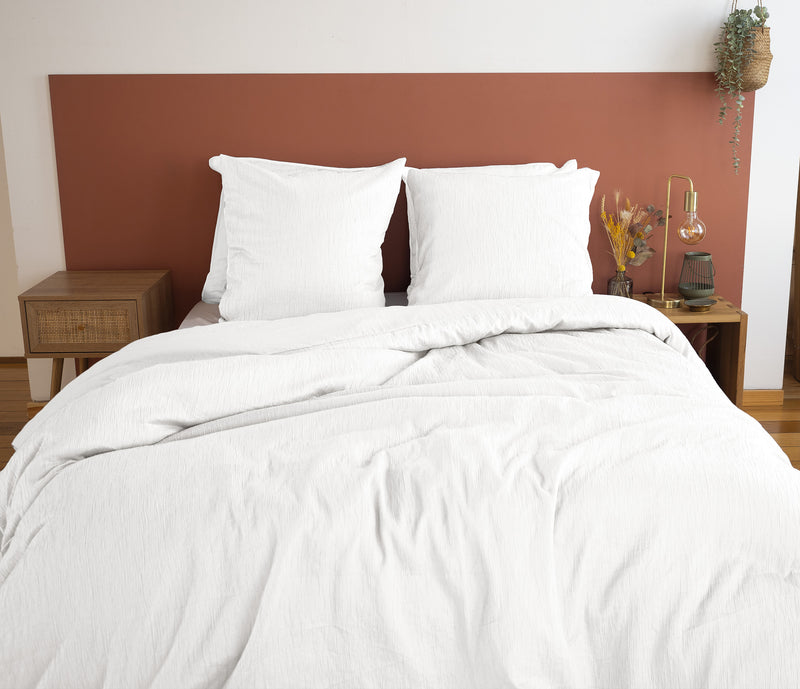 Parure Housse De Couette 100% Microfibre Lavée Et Gaufré , Blanc