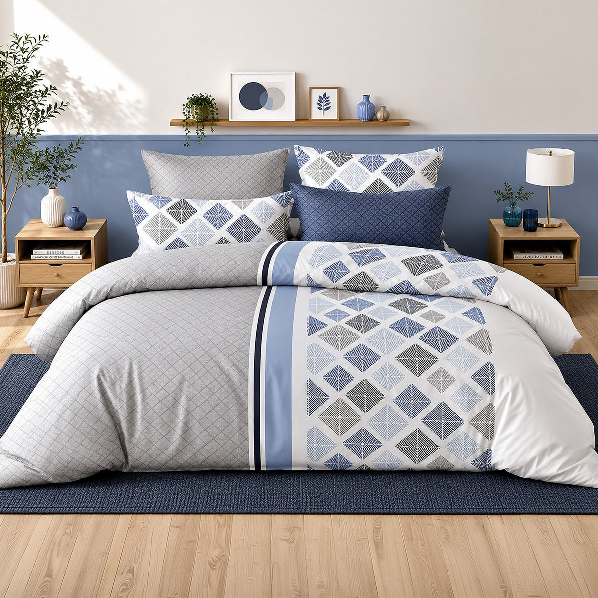 Bluance - Parures de Lit de Couette 3pcs avec 2 Taies - 100% Percale de Coton 71 Fils - Imprimé