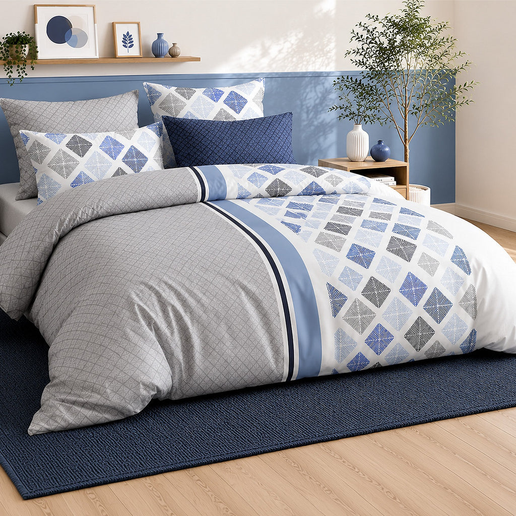 Bluance - Parures de Lit de Couette 3pcs avec 2 Taies - 100% Percale de Coton 71 Fils - Imprimé