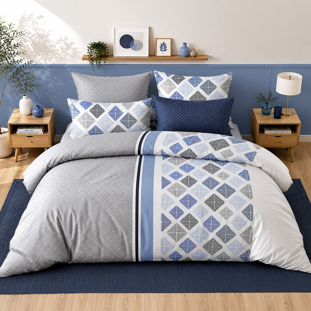 Bluance - Parures de Lit de Couette 3pcs avec 2 Taies - 100% Percale de Coton 71 Fils - Imprimé