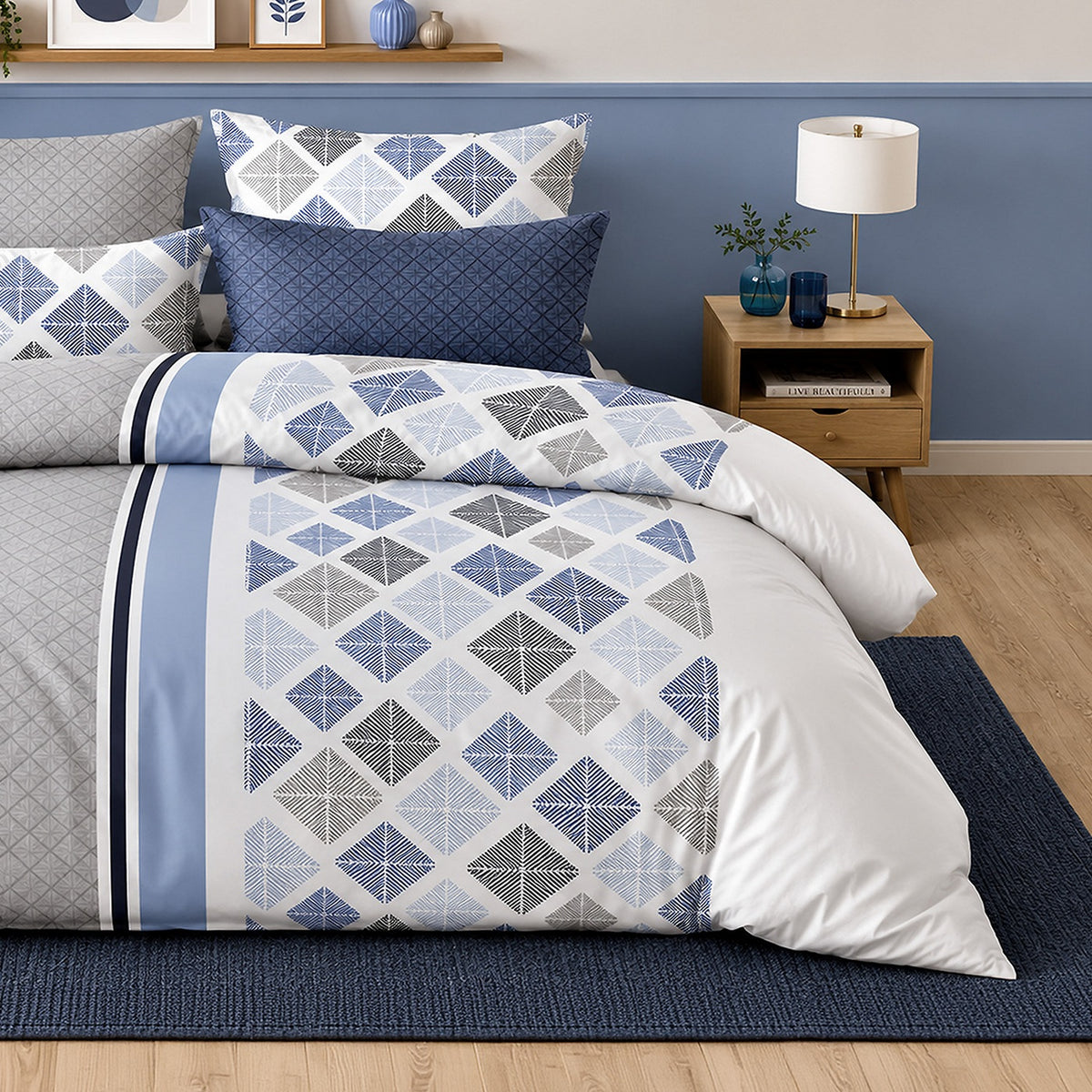 Bluance - Parures de Lit de Couette 3pcs avec 2 Taies - 100% Percale de Coton 71 Fils - Imprimé