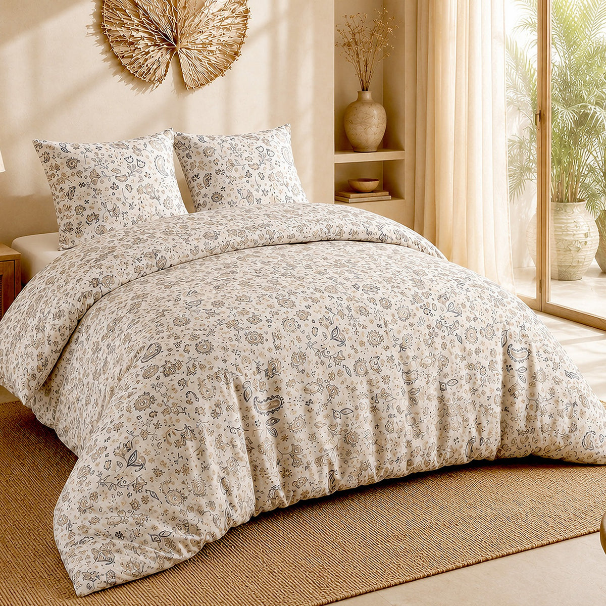 Ishani - Parures de Lit de Couette 3pcs avec 2 Taies - 100% Percale de Coton 71 Fils - Imprimé