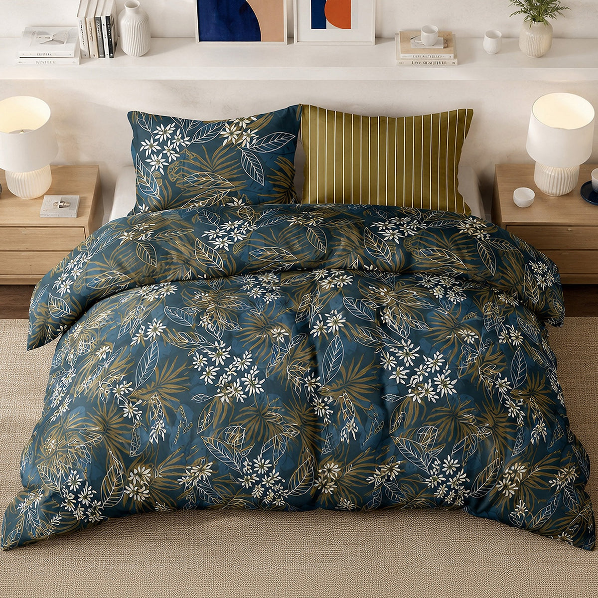 Florilege - Juegos de Cama de Nórdico 3 pzs con 2 Fundas de Almohada 100 % Percal de Algodón de 71 Hilos - Percal de Algodón 71 hilos - Estampado