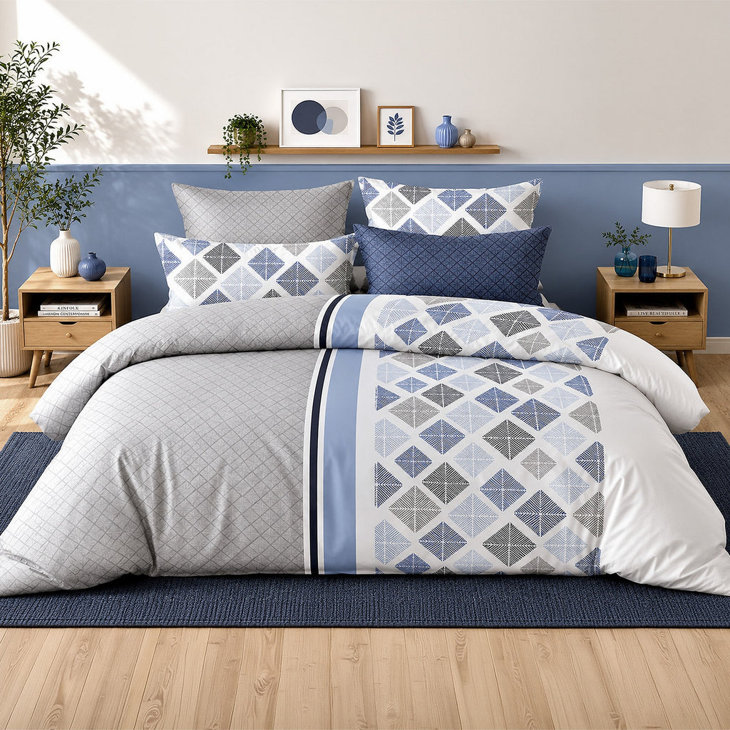 Bluance - Parures de Lit de Couette 3pcs avec 2 Taies - 100% Percale de Coton 71 Fils - Imprimé