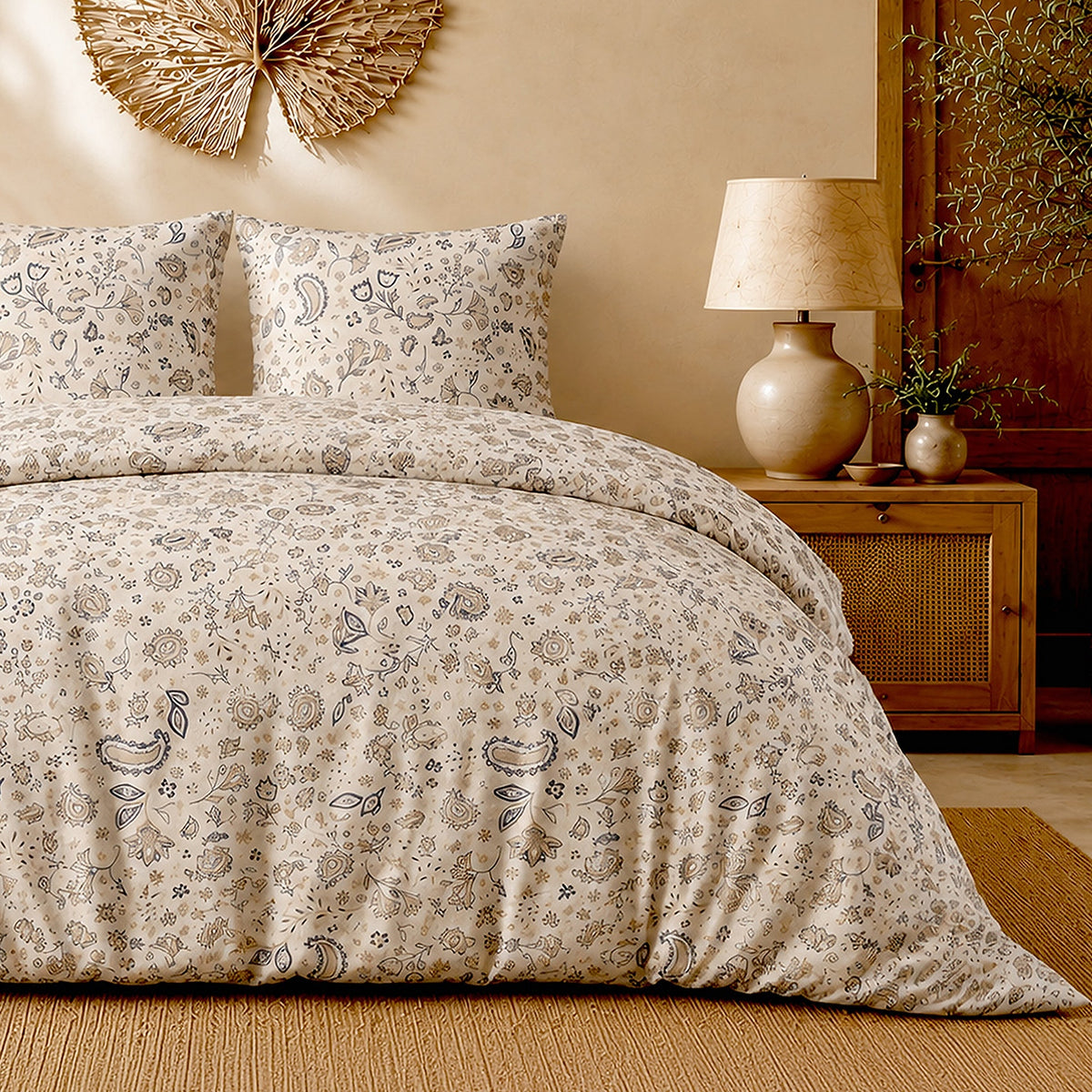 Ishani - Parures de Lit de Couette 3pcs avec 2 Taies - 100% Percale de Coton 71 Fils - Imprimé