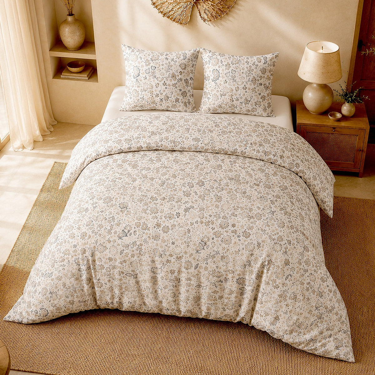Ishani - Parures de Lit de Couette 3pcs avec 2 Taies - 100% Percale de Coton 71 Fils - Imprimé