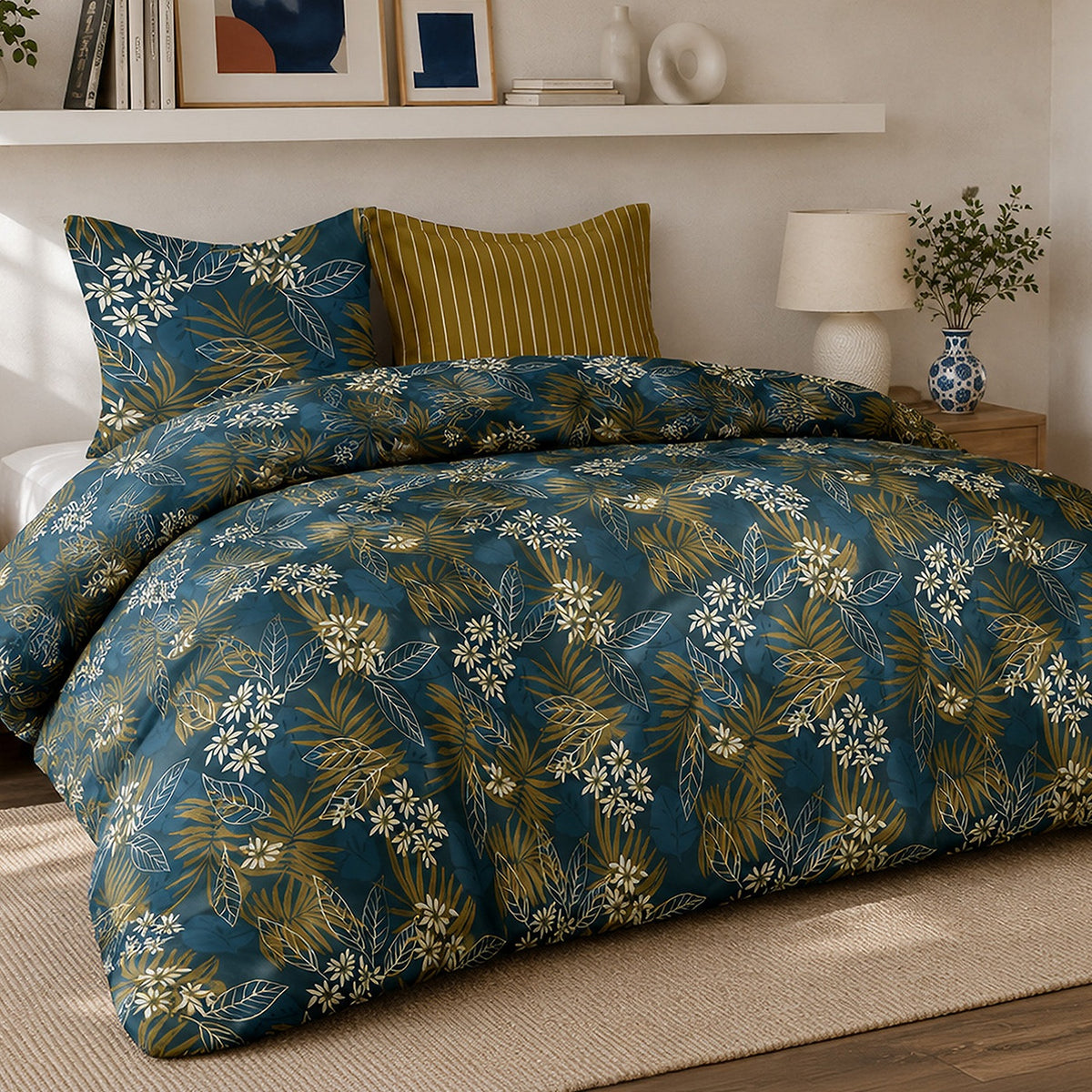 Florilege - Juegos de Cama de Nórdico 3 pzs con 2 Fundas de Almohada 100 % Percal de Algodón de 71 Hilos - Percal de Algodón 71 hilos - Estampado