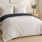 Milleray - Parures de Lit + 2 Taies - Mini-seersucker Rayé Noir - Polyester - Carbone