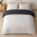 Milleray - Parures de Lit + 2 Taies - Mini-seersucker Rayé Noir - Polyester - Carbone