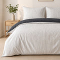 Milleray - Parures de Lit + 2 Taies - Mini-seersucker Rayé Noir - Polyester - Carbone