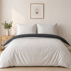 Milleray - Parures de Lit + 2 Taies - Mini-seersucker Rayé Noir - Polyester - Carbone