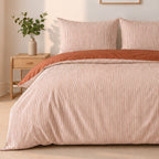 Milleray - Parures de Lit + 2 Taies - Mini-seersucker Rayé Terracotta - Polyester - Terre Cuite