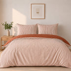 Milleray - Parures de Lit + 2 Taies - Mini-seersucker Rayé Terracotta - Polyester - Terre Cuite