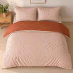 Milleray - Parures de Lit + 2 Taies - Mini-seersucker Rayé Terracotta - Polyester - Terre Cuite