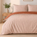 Milleray - Parures de Lit + 2 Taies - Mini-seersucker Rayé Terracotta - Polyester - Terre Cuite