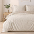 Milleray - Parures de Lit + 2 Taies - Mini-seersucker Rayé Beige - Polyester - Lin