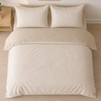 Milleray - Parures de Lit + 2 Taies - Mini-seersucker Rayé Beige - Polyester - Lin
