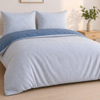Milleray - Completi Letto + 2 Federe – Mini-seersucker a Righe - Poliestere - Blu Denim