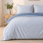 Milleray - Completi Letto + 2 Federe – Mini-seersucker a Righe - Poliestere - Blu Denim