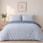 Milleray - Completi Letto + 2 Federe – Mini-seersucker a Righe - Poliestere - Blu Denim
