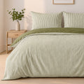 Milleray - Parures de Lit + 2 Taies - Mini-seersucker Rayé - Polyester - Vert Olive