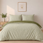 Milleray - Parures de Lit + 2 Taies - Mini-seersucker Rayé - Polyester - Vert Olive
