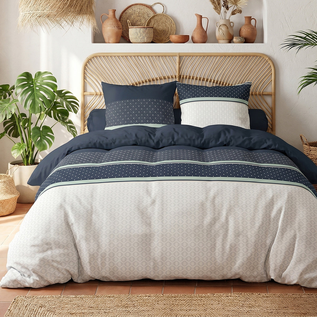 Andy - Parures de Lit Housse de Couette 3 Pcs - 100% Coton 57fils - Imprimé