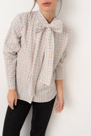 Camisa lazada cuadros beige claro - Vanó Studio