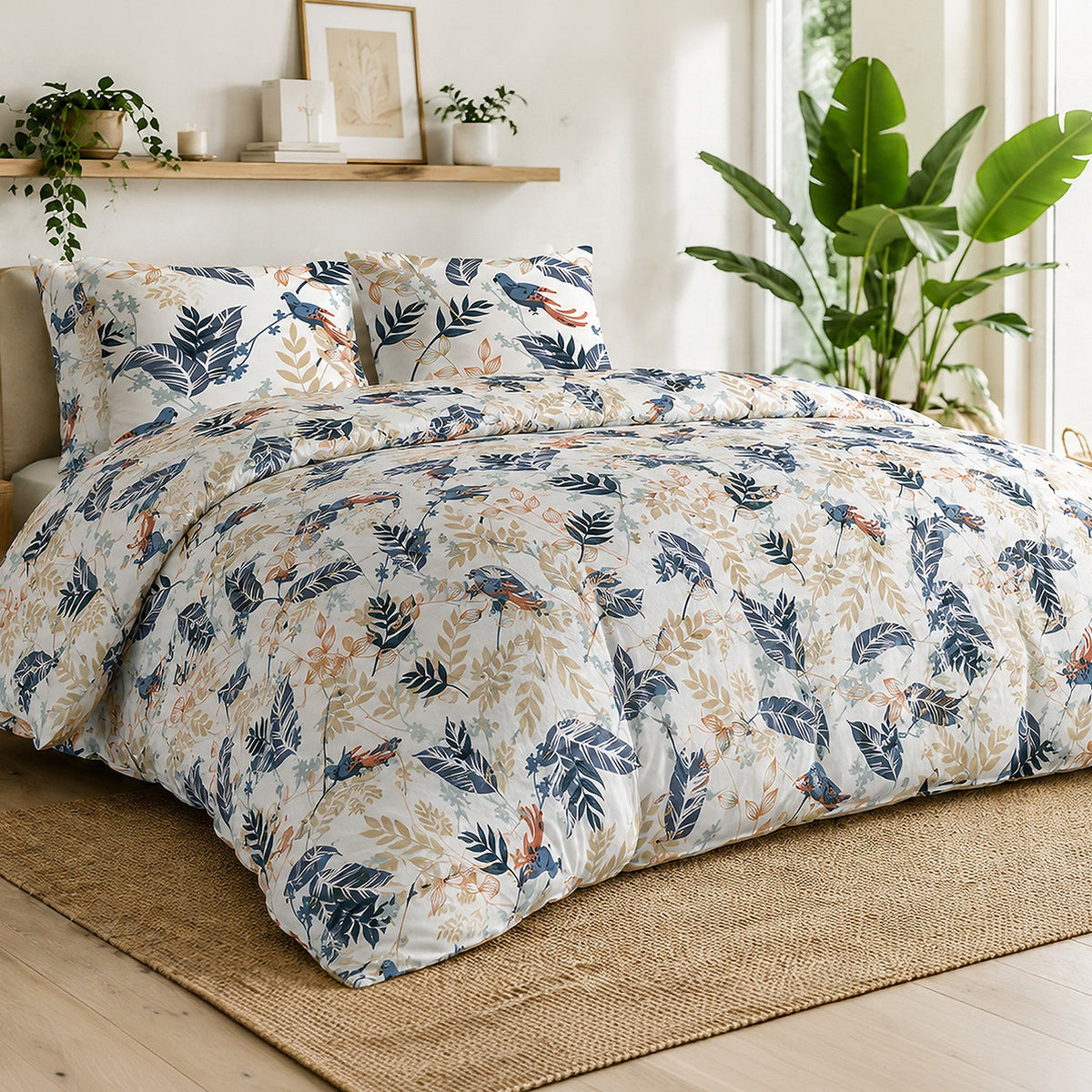 Oizel - Parures de Lit de Couette 3pcs avec 2 Taies - 100% Percale de Coton 71 Fils - Imprimé