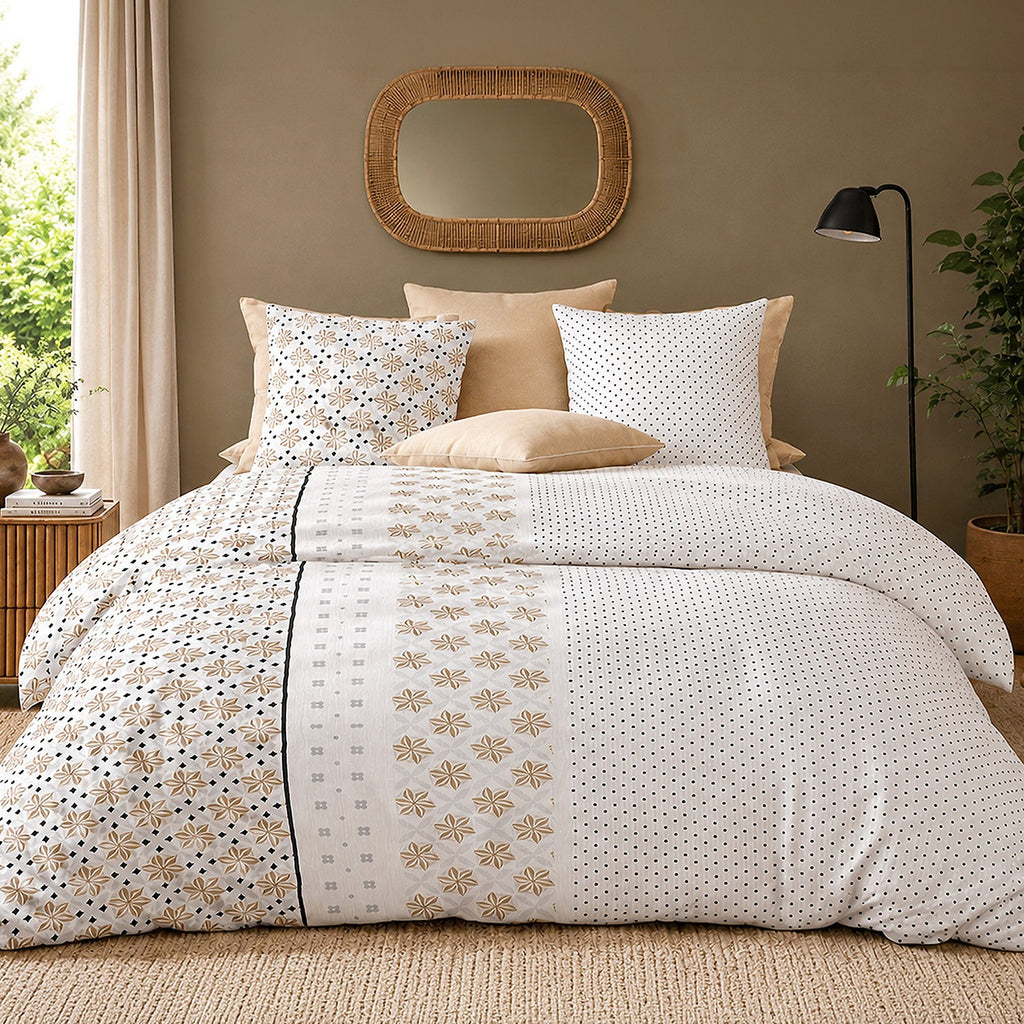 Rosalb - Parures de Lit de Couette 3pcs avec 2 Taies - 100% Percale de Coton 71 Fils - Imprimé