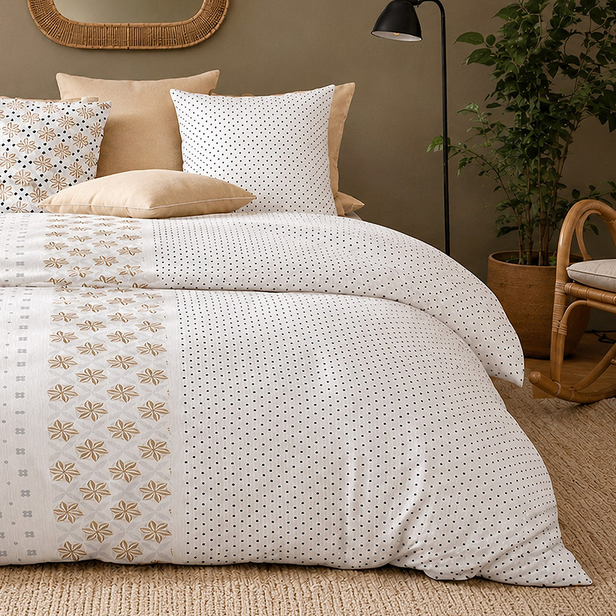 Rosalb - Parures de Lit de Couette 3pcs avec 2 Taies - 100% Percale de Coton 71 Fils - Imprimé
