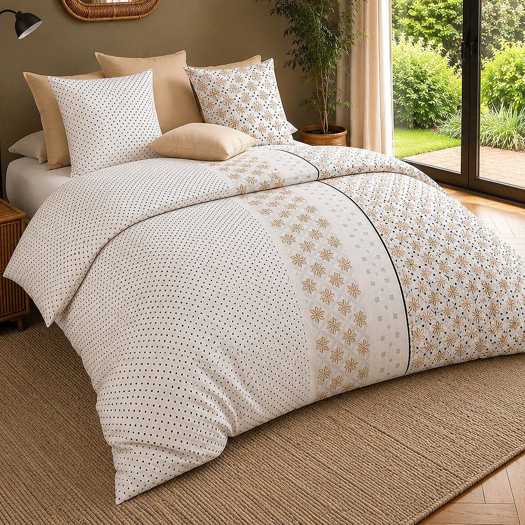Rosalb - Parures de Lit de Couette 3pcs avec 2 Taies - 100% Percale de Coton 71 Fils - Imprimé