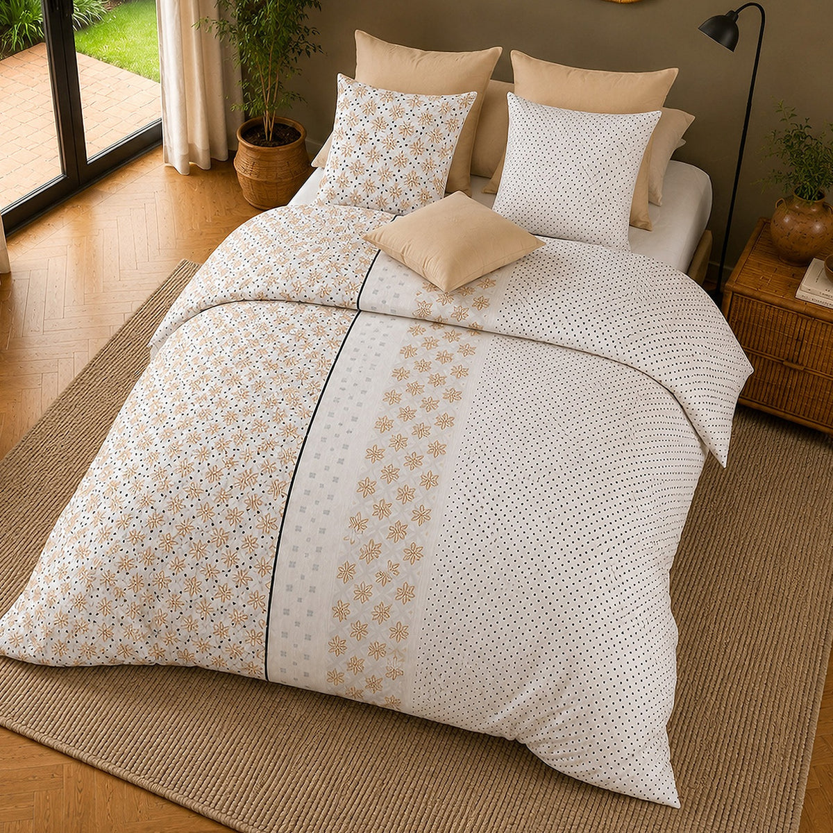 Rosalb - Parures de Lit de Couette 3pcs avec 2 Taies - 100% Percale de Coton 71 Fils - Imprimé
