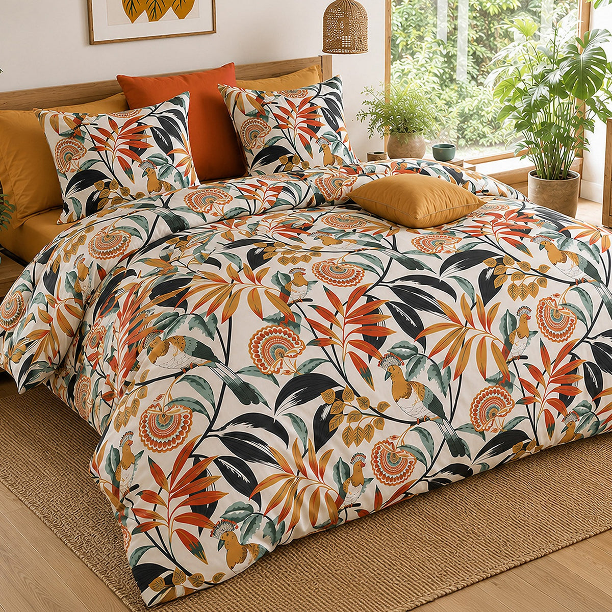 Edonie - Parures de Lit de Couette 3pcs avec 2 Taies - 100% Percale de Coton 71 Fils - Imprimé