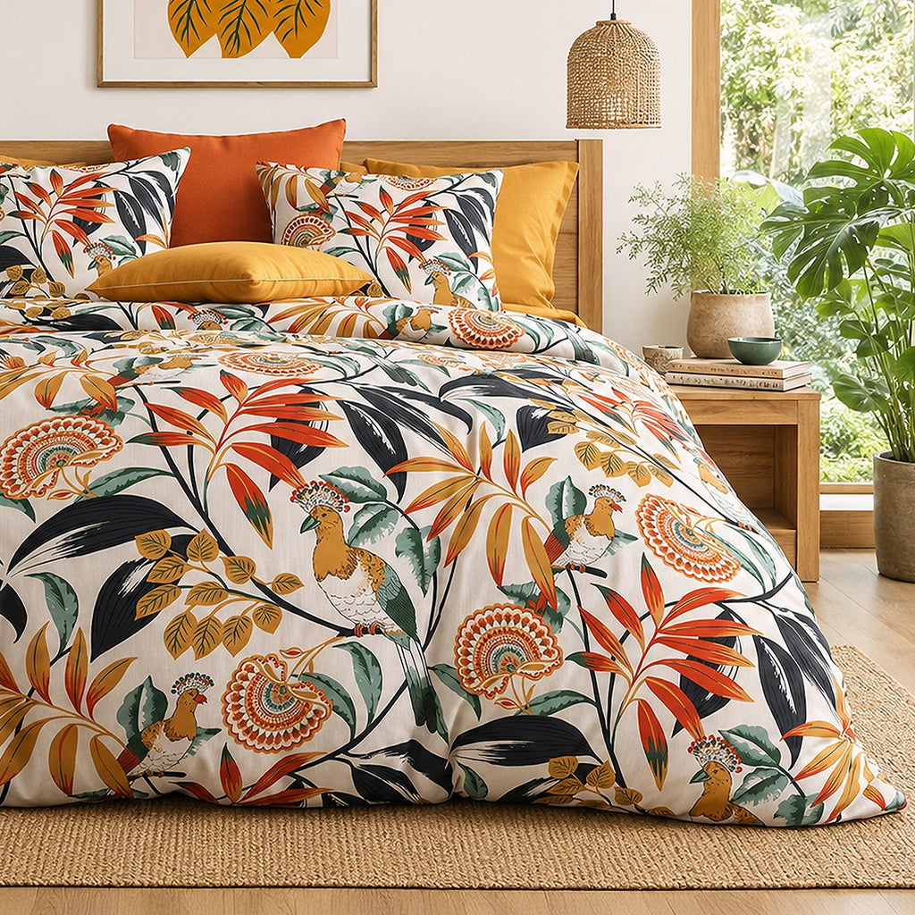 Edonie - Parures de Lit de Couette 3pcs avec 2 Taies - 100% Percale de Coton 71 Fils - Imprimé