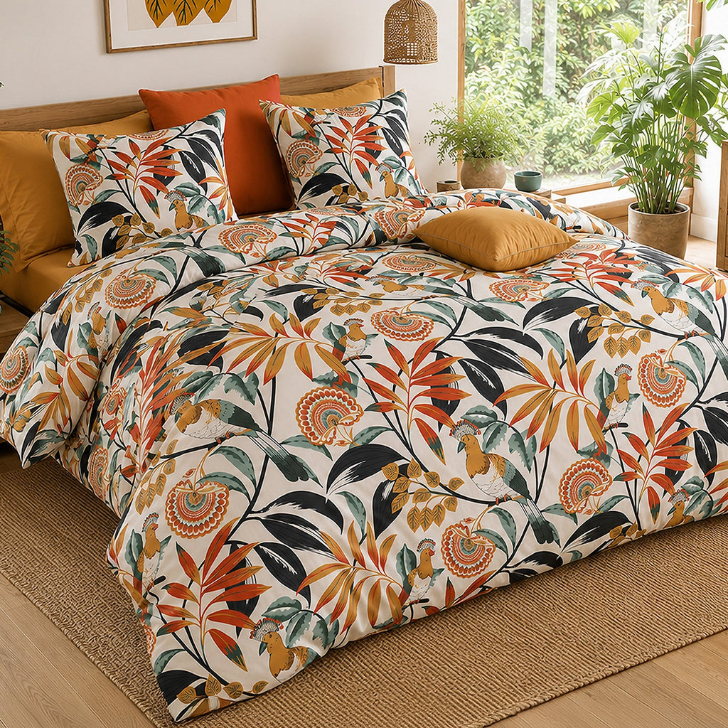 Edonie - Parures de Lit de Couette 3pcs avec 2 Taies - 100% Percale de Coton 71 Fils - Imprimé