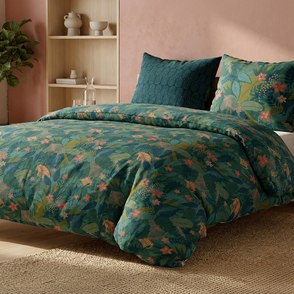 Zelya - Parures de Lit de Couette 3pcs avec 2 Taies - 100% Percale de Coton 71 Fils - Imprimé