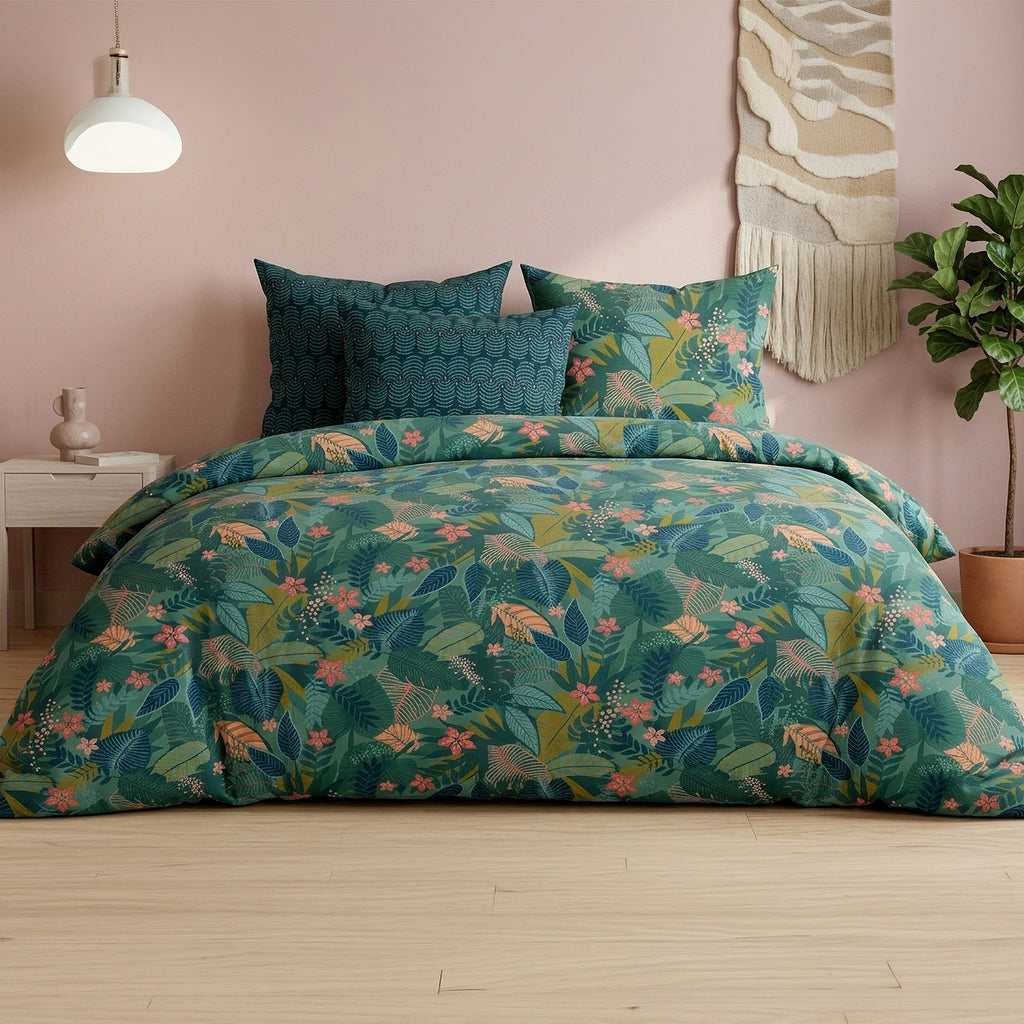 Zelya - Parures de Lit de Couette 3pcs avec 2 Taies - 100% Percale de Coton 71 Fils - Imprimé