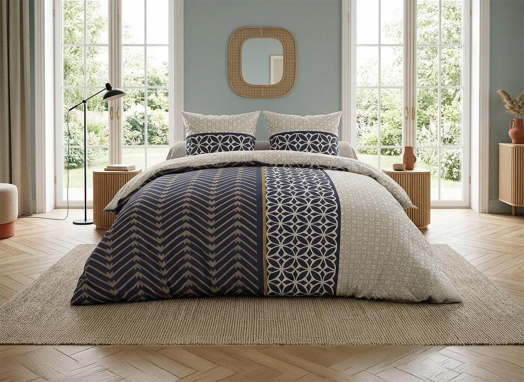 Melvin - Parures de Lit Housse de Couette 3 Pcs - 100% Coton 57fils - Imprimé