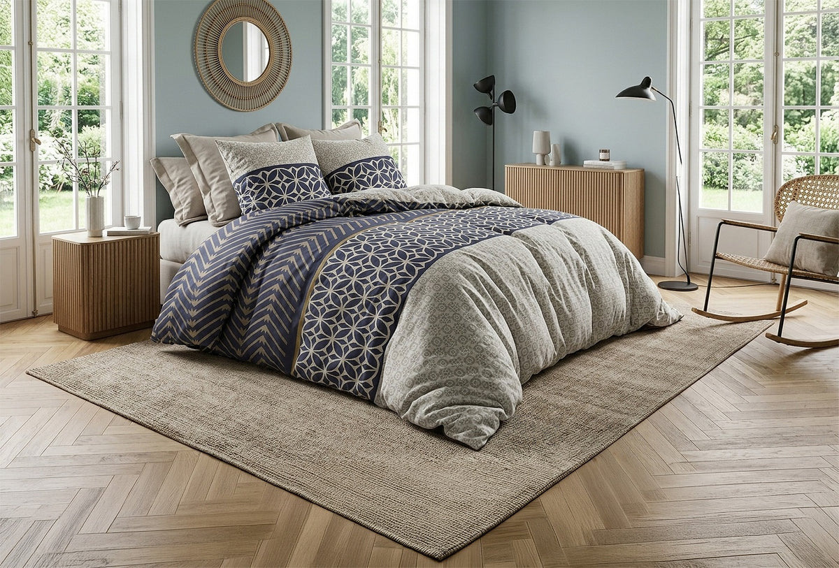 Melvin - Parures de Lit Housse de Couette 3 Pcs - 100% Coton 57fils - Imprimé