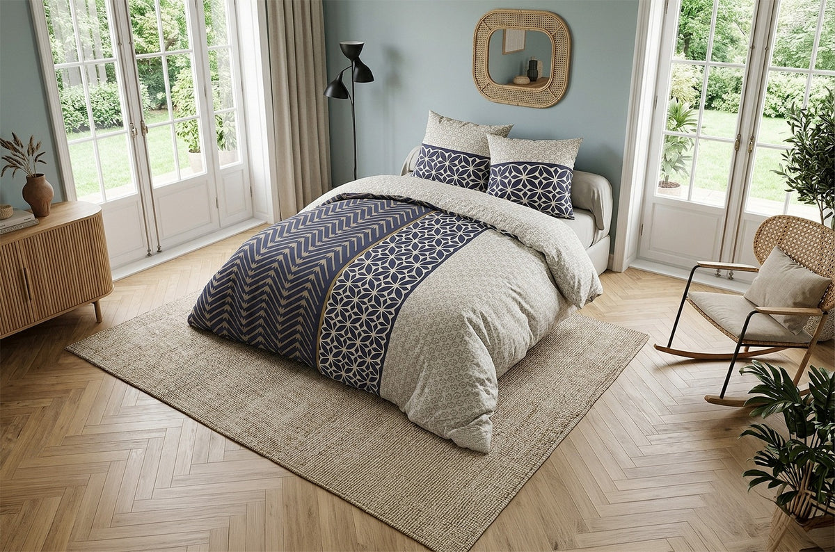 Melvin - Parures de Lit Housse de Couette 3 Pcs - 100% Coton 57fils - Imprimé