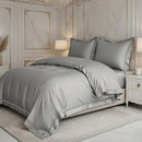Parure Housse De Couette 3 Pcs En Satin De Coton 120 Fils Brodé Gris Perle