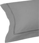 Parure Housse De Couette 3 Pcs En Satin De Coton 120 Fils Brodé Gris Perle