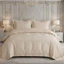 Parure Housse De Couette 3 Pcs En Satin De Coton 120 Fils Brodé Beige