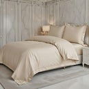 Parure Housse De Couette 3 Pcs En Satin De Coton 120 Fils Brodé Beige