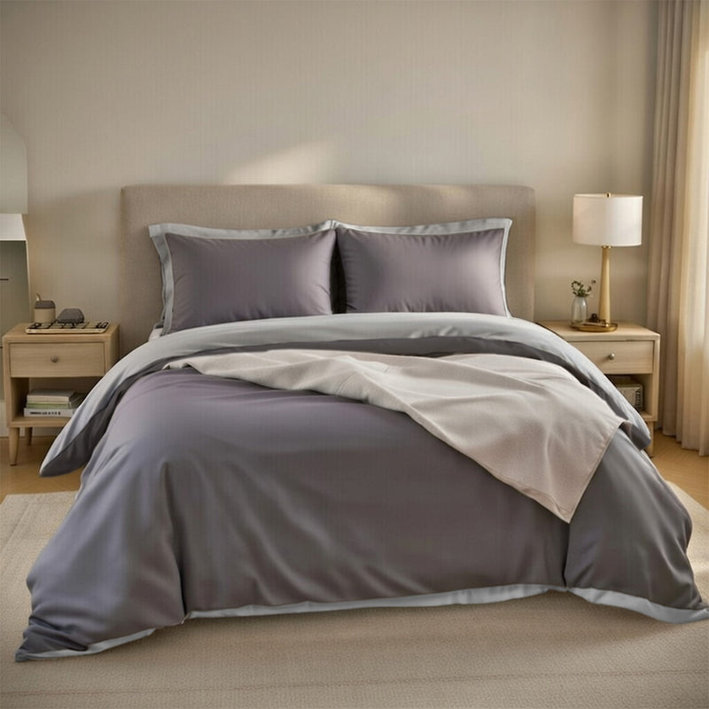 Housse De Couette Réversible En 100% Percale De Coton 70 Fils Grise / Grise Claire