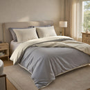 Housse De Couette Reversible En 100% Percale De Coton 70 Fils Naturelle Et Galet - Ecru