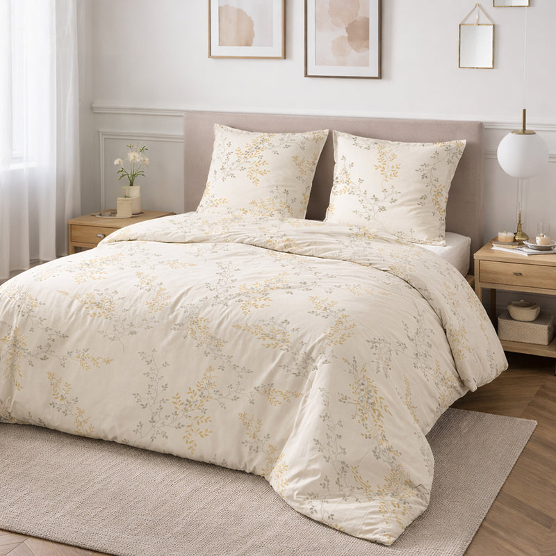 Parure Housse De Couette 3Pcs 100% Satin De Coton 120 Fils Thea - Blanche - Imprimé